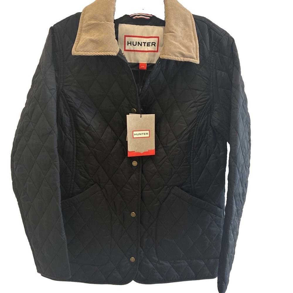 Hunter~ Women's Black Quilted Button Jacket~ Collared Short Long Sleeve Size S